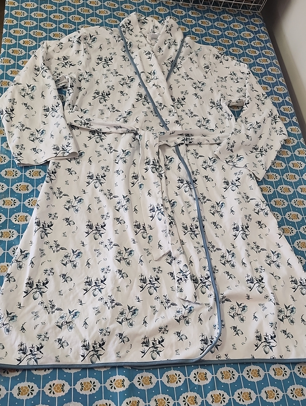 Lake Pajamas Robe Pima Cotton Floral Lemon Butterfly Belted Pockets EUC Small